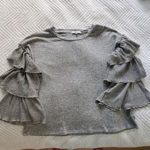 Ro & De Ruffle Sleeve Pullover Sweater, Gray